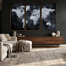 Black World Map Canvas Print – Detailed Map for Couples and