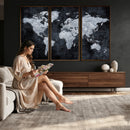 Black World Map Canvas Print – Detailed Map for Couples and