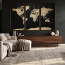 Beige World Map Canvas Wall Art Print, Minimal Black and
