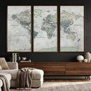 Neutral Vintage World Map Canvas Wall Art Print, Classic Map