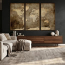 Dark Vintage World Map Canvas Wall Art Print, Antique Map