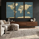 Minimal Vintage World Map Canvas Wall Art Print, Neutral