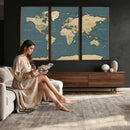 Minimal Vintage World Map Canvas Wall Art Print, Neutral