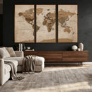World Map Canvas Wall Art Print, Detailed Global Map Artwork