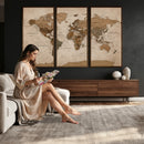 World Map Canvas Wall Art Print, Detailed Global Map Artwork