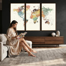 Framed World Map Wall Art Canvas Print for Living Room and