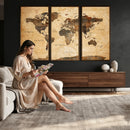 Navy Blue and Gold World Map Canvas Print – Framed Luxury