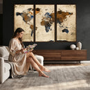 World Map Wall Art – Rustic Earth Tone Canvas Print, Antique