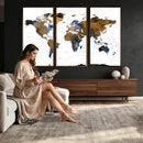 Colorful Watercolor World Map Canvas Wall Art – Framed