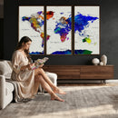 Vintage World Map Canvas Wall Art – Framed Travel Map with