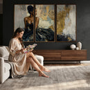 Black Woman Canvas Wall Art — Black Gold Gown Fashion Print by MyGreatCanvas | Canvas Wall Art Prints | Photo Prints & Wall Decor