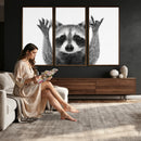 Funny Raccoon Canvas Wall Art, Black White Hands Up Animal Photo Print, Humorous Wildlife Decor, Kids Room Nursery Art, Quirky Animal Gift by MyGreatCanvas | Canvas Wall Art Prints | Photo Prints & Wall Decor