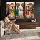 African Folk Art Canvas Wall Art, Colorful African Women Village Painting Print, Tribal Ethnic Home Decor, Vibrant African Art, Living Room