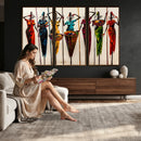 African Folk Art Canvas Wall Art, Colorful African Women Village Painting Print, Tribal Ethnic Home Decor, Vibrant African Art, Living Room
