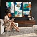 Blue Teal Abstract Canvas Wall Art, Modern Textured Painting Print, Navy Orange White Contemporary Art, Neutral Living Room Decor, Office Art by MyGreatCanvas | Canvas Wall Art Prints | Photo Prints & Wall Decor