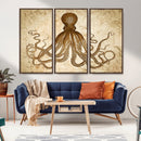 Sepia Octopus Wall Art Abstract Animal Canvas Print