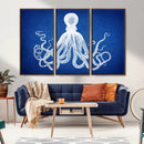 Large 3-Panel Blue Octopus Canvas Wall Art | Coastal Marine by MyGreatCanvas | Canvas Wall Art Prints | Photo Prints & Wall Decor