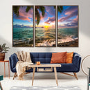 Framed Tropical Sunset Art Canvas Print