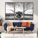 Longhorn Black and White Wall Art – Rustic Western Bull