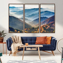 Misty Mountain Sunrise Triptych Canvas Print – Autumn