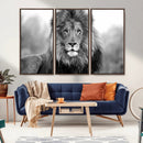 Black and White Lion Canvas Wall Art – Animal Print Artwork