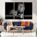 Large Black and White Lion Couple Wall Art Canvas Print –