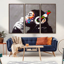 Dj Monkey Listening to Music Wall Art Print | Banksy Monkey by MyGreatCanvas | Canvas Wall Art Prints | Photo Prints & Wall Decor
