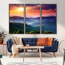 Beautiful Sunset over Hills Forest Landscape Canvas Wall Art