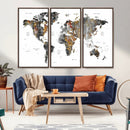 Modern Metallic World Map Canvas Wall Art – Framed