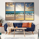 Golden Sunset Beach Triptych Canvas Wall Art for Living Room