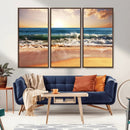 Sunset Beach Wall Art - 3-Panel Framed Canvas Print, Ready