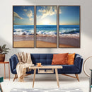 Serene Ocean Sunset Canvas Wall Art - Beach Waves at Sunset,