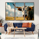 Longhorn in the Prairie - Stunning Ranch-Style Triptych Wall