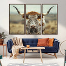 Texas Cow Longhorn Wall Art Canvas Print for Farm House Wall
