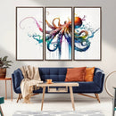 Watercolor Vibrant Octopus Wall Art Canvas Print | Abstract