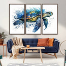 Turtle Wall Art Canvas Print, Framed Watercolor Turtle Art