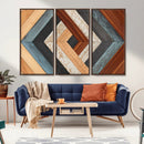 Geometric Wood Art Wall Decor Canvas Print, Rustic Wooden