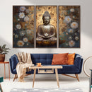Golden Buddha Wall Art Canvas Print | Zen Meditation Floral