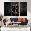 3 Panel Grunge Abstract Anchor Wall Art Canvas Print Set