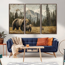Rustic Grizzly 399 Bear Family Wall Art Canvas Print
