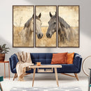 Chines Ink Style Grunge Horses Wall Art Canvas Print