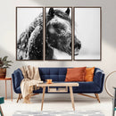 Winter Horse Canvas Print | Large 3-Panel Black White Equine