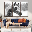 Black Horse Winter Wall Art | Ready to Hang and Framed |