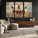 Cute Highland Cow Canvas Wall Art - Rustic Farmhouse Decor