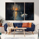 Abstract Swan on Water Wall Art Canvas Print - Elegant