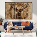 Wood Abstract Deer Wall Art | Rustic Wildlife Canvas Print |