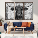 Abstract Longhorn Bull Wall Art Canvas Print - Rustic Texas