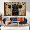 Rustic Texas Artwork Wall Art Canvas Print - Abstract Cow