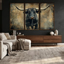 Texas Longhorn Bull Wall Art – Framed Rustic Cow Canvas