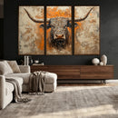 Abstract Cow Longhorn Bull Wall Art Canvas Print - Rustic
